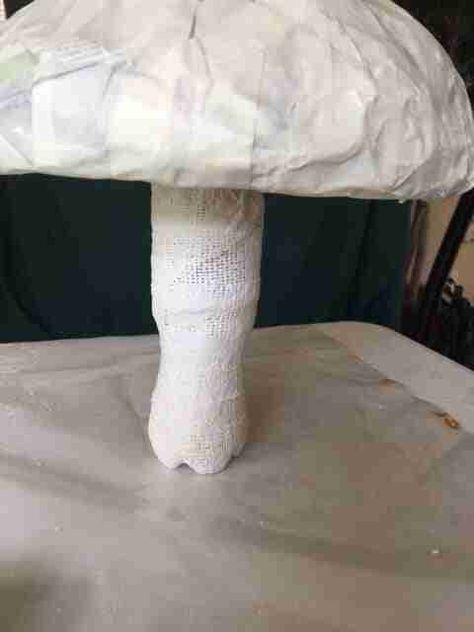 Make a Waterproof Paper Mache Mushroom for the Garden 7 Large Mushroom Diy, Diy Large Mushroom Prop, Diy Mushroom Garden Decor, Giant Mushrooms Diy, How To Make Mushrooms Decorations, Waterproof Paper Mache, Paper Mache Mushroom, Mushroom Stool, Diy Yard Art