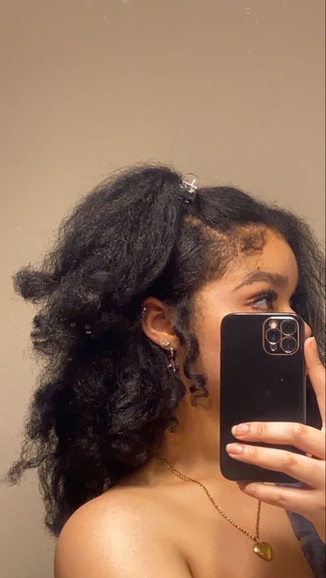 Hairstyle For Black Hair Natural, Curly Pig Tails Black Women, Stretch Natural Hairstyles, Blown Dry Natural Hairstyles, Blown Out Natural Hairstyles Short, Natural Hair Bangs Hairstyle, Natural Black Woman Hair Styles, Blowdry Natural Hair Hairstyles, Blow Out Styles For 4c Hair