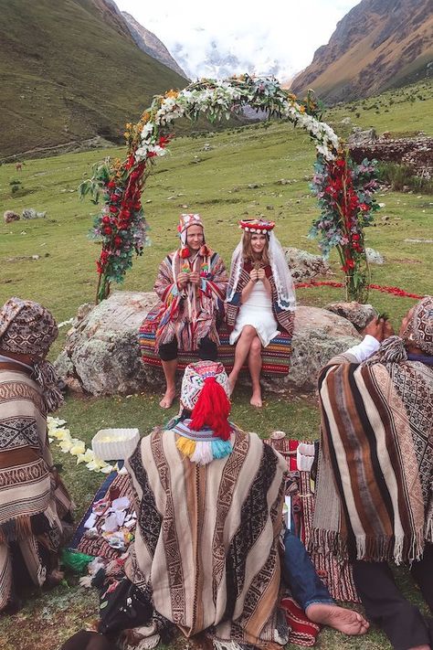 Our Andean Wedding in the Peruvian Mountains to Machu Picchu - a spiritual type union and ancient tradition of the Andes where two souls are powerfully connected by the forces of nature and protected for a life of happiness and abundance. We were surrounded by the four elements, earth, water, air and fire, which played an important role in the union. Chilean Wedding Traditions, Wedding In Peru, Peruvian Wedding Ideas, Peruvian Wedding Decorations, Chilean Wedding, Andean Wedding, Cusco Wedding, Ecuadorian Wedding, Otomi Wedding