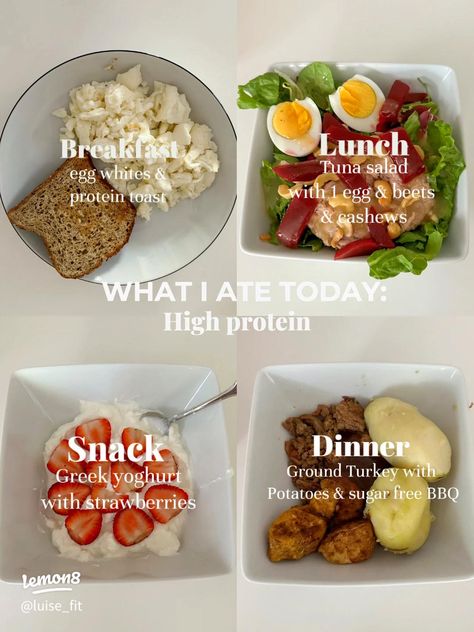 High Protein Meal Inspo!! | Gallery posted by Luise Börner | Lemon8 Diet Breakfast Aesthetic, Healthy Toast Aesthetic, Healthy Tuna Breakfast, Tuna Salad Toast, Healthy Egg Breakfast Aesthetic, Eggs And Yogurt, Healthy Lunch Ideas With Tuna, Eggs And Yogurt Breakfast, Egg White Breakfast Ideas