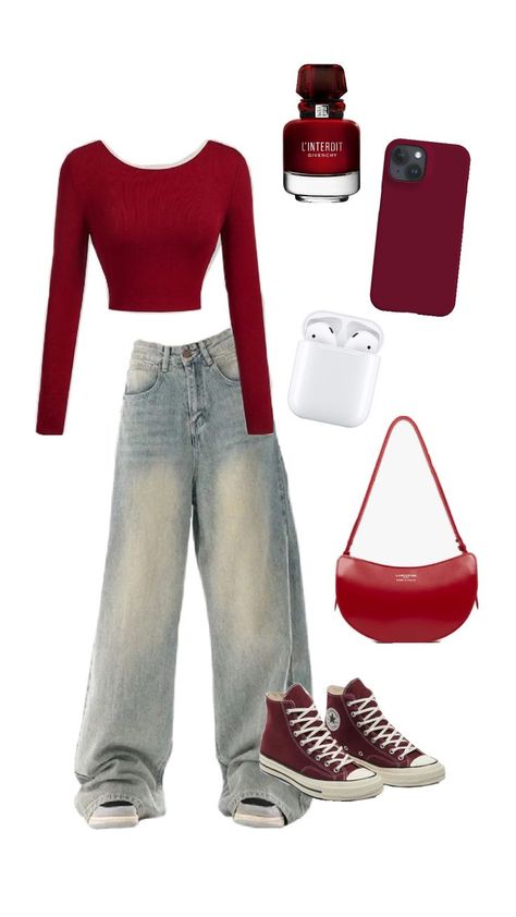 Cute Valentine’s Day Fits For School, No Regrets Costume, White And Maroon Outfit, Valentines Outfit For School, Cute Valentines Day Outfits For Teens, Red Top Black Pants Outfit, Cute Red Outfits Aesthetic, Outfit Ideas Valentines Day, Valentines Day Outfits School