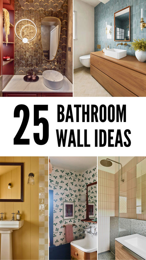 A curated collection of bathroom wall ideas, including patterned tiles, bold wallpapers, and stylish textured finishes to elevate bathroom aesthetics. Basement Bathroom Decor Ideas, Bathroom Art Mural, Bathroom Decor Tiles Wall, Bathroom Wall Sticker Ideas, Commercial Bathroom Decor, Bathroom Accent Wall Behind Mirror, Bathroom Wall Upgrade, Art In Bathroom Wall, Accent Bathroom Wall Ideas