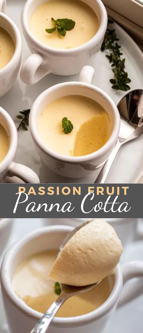 Panna Cotta Recipes, Passion Fruit Puree Recipes, Recipes With Passion Fruit, Passion Fruit Dessert Ideas, Passionfruit Dessert Recipes, Pannacotta Recipes, Passion Fruit Juice Recipe, Passion Fruit Desserts Recipe, Passion Fruit Curd Recipe