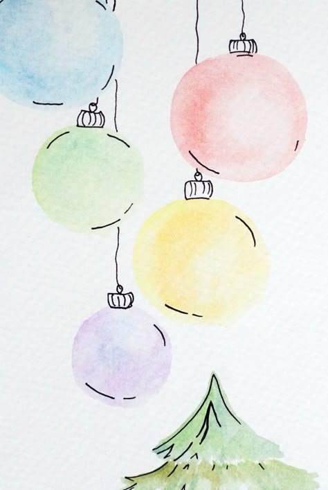 Waterpaint Christmas Card, Easy Watercolor Paintings Christmas, Cute Watercolor Christmas Cards, Christmas Postcard Watercolor, Watercolor New Year Card, Christmas Postcard Illustration, Easy Christmas Watercolor Ideas, Christmas Postcard Diy, Watercolor Christmas Cards Ideas Simple