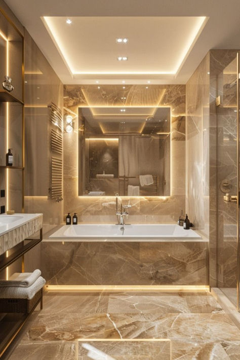 Elevate your home with LUXXU´s master bathroom ideas that promise ultimate relaxation. Explore stylish layouts, elegant furniture, and beautiful decor to create a luxurious oasis. Brown Marble Bathroom, Luxury Bathroom Master, Elegant Bathroom Design, Bathroom Design Trends, Washroom Design, Bathroom Design Decor, Bathroom Inspiration Decor, Bathroom Design Luxury, Dream Bathrooms