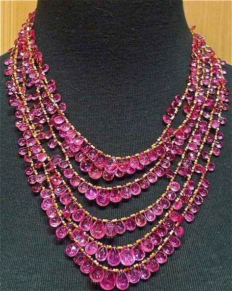 Churchill Private Label 5 Strand Necklace of Fine Quality Pink Tourmalines and 22K Beads and Clasp | CHURCHILL in FAIRWAY Bridal Diamond Necklace, Necklace Emerald, Beadwork Necklace, Beaded Necklace Designs, Antique Jewelry Indian, Beaded Jewelry Designs, Jewelry Website, Beads Jewellery, India Jewelry