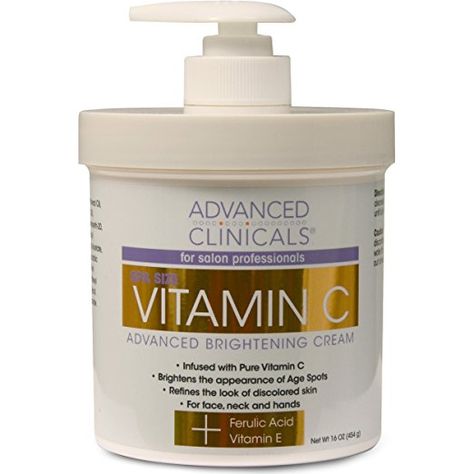 Advanced Clinicals Vitamin C 16oz Cream Advanced Brightening Cream. Anti-aging Large 16oz. Best Hand Cream, Facial Remedies, Diy Anti Aging Cream, Vitamin C Mask, Retinol Moisturizer, Vitamin C Cream, Vitamin C Face Serum, Best Vitamin C, Dark Spots On Face