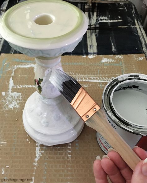 Diy Painted Candle Holders, Chalk Paint Candle Holders, Paint Candle Holders, Chalk Painted Candlesticks, Spray Paint Candle Holders, Diy Candle Holders Ideas, Painted Candle Stick Holders, Painted Wooden Candle Holders, Pillar Decor