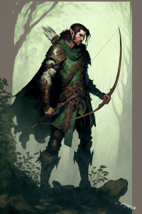 Ranger Dungeons And Dragons, Wood Elf Ranger Art, Wood Elf Dnd Art, Wood Elf Rogue Male, Drakewarden Ranger Dnd, Fantasy Ranger Art, Elf Dnd Character Male, Dnd Ranger Art, Ranger Dnd Male