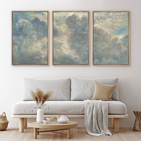 Framed Canvas Wall Art Set Pastel Cloud Blue Sky Nature - Etsy Cloudy Blue Sky, Minimalist Modern Art, Pastel Clouds, Nature Art Prints, Nature Wall Decor, Modern Wall Decor Art, Modern Art Decor, Vintage Watercolor, Sky Nature