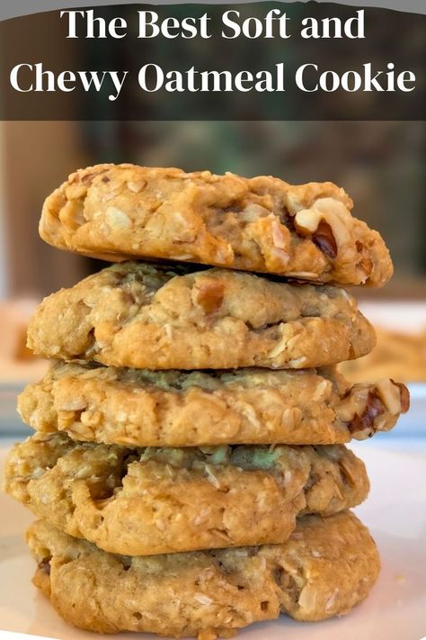 Stack of Oatmeal Coconut Walnut Cookies Cookie With Coconut, Vegetarian Snack Recipes, Soft Chewy Oatmeal Cookies, Chewy Oatmeal Cookie, Coconut Pecan Cookies, Vegan Cookie Recipes, Quick Oatmeal, The Best Oatmeal, Vegetarian Snack