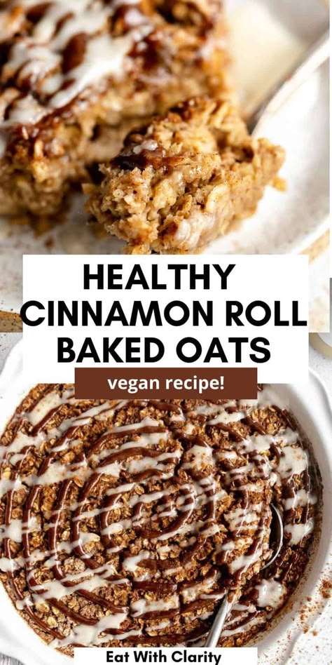 Vegan Oatmeal Bake Recipes, Cinnamon Roll Oatmeal Healthy, Gluten Free Oats Breakfast, Baked Oatmeal Egg Free, Christmas Baked Oatmeal Recipes, Cinnamon Roll Baked Oats High Protein, Baked Oats Dairy Free, Egg Free Oatmeal Bake, Eggless Oatmeal Bake