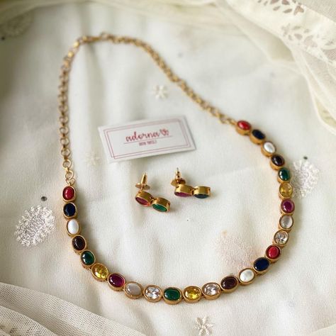 Navratna Necklace Set, Navratna Necklace Gold, Kundan Jewellery Set Simple, Navratna Earrings, Navratan Jewellery, Navratna Jewellery, Navaratna Necklace, Navratna Necklace, Kemp Necklace