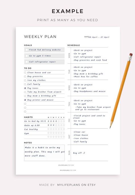 Weekly Planner Printable, Weekly Goal Planner, Weekly to Do List, Weekly Habit Tracker, Weekly Agenda & Organizer, A4/a5/letter/half Letter - Etsy | Weekly planner printable, Weekly planner template, Simple weekly planner Weekly Planner Colorful, Functional Planner Layout, White Board Planner Ideas, Planner Ideas For Students, Planner Organization Ideas Layout, Weekly Planner For Students, Weekly Study Schedule, Weekly Planner Layout, Weekly Goal Planner