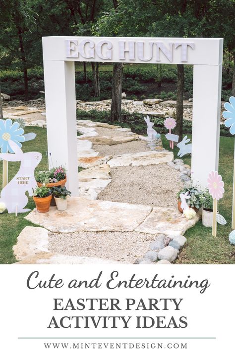 How to plan the cutest spring themed Easter party activities for both adults and children. Get all the inspiration from this "Hoppy Easter" party designed by Carolina of MINT Event Design in Austin TX at www.minteventdesign.com. Easter Party Ideas For Kids, Easter Party Activities, Pastel Party Decorations, Spring Soiree, Spring Party Decorations, Easter Festival, Easter Bunny Cake, Easter Event, Pastel Party