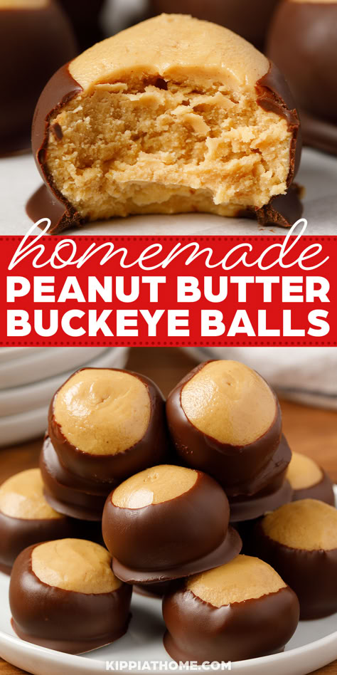 plate with stacked up buckeye balls Buck Eye Balls Recipe, Peanut Butter Buckeyes Recipe, Peanut Butter Candy Recipe, How To Make Peanut Butter Balls, Christmas Pumkins, Bun Candy Bar Recipe, Buckeye Balls Easy, Buckeyes Recipe Easy, Peanut Butter Balls Christmas