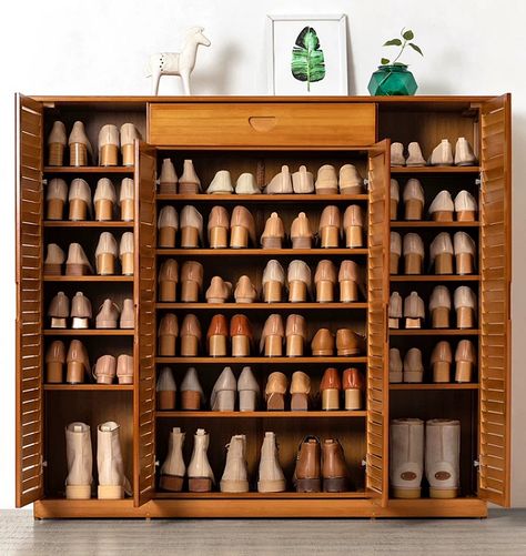 Shoe Rack Design Modern, Wooden Shoe Rack Design, Shoe Rack In Closet, Shoes Rack Design, Wooden Shoe Rack Designs, Shoes Rack Ideas, Rack Design Ideas, Shoe Rack Cabinet Design, Shoe Dresser