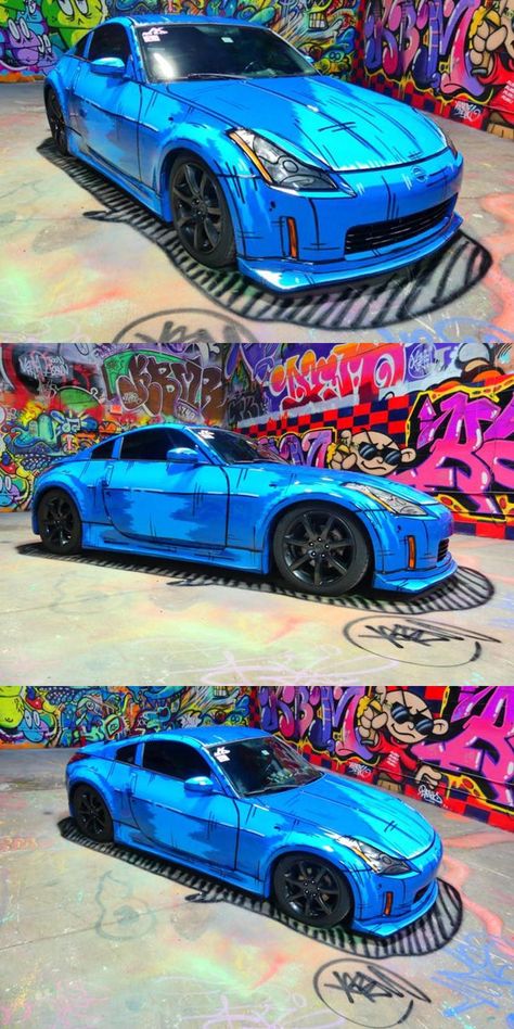 Hand-Painted Nissan 350Z Looks Like A Cartoon Drawing. The bold design was inspired by Japanese Manga animation. Cartoon Paint Job Car, Anime Car Paint Job, Car Paint Jobs Ideas, Manga Art Ideas, Car Paint Design, Cool Car Paint Jobs, Car Painting Ideas, Wallpaper Car Aesthetic, Cool Car Wraps