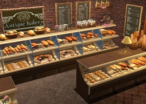 Sims 4 Bakery, Antique Bakery, Antique Wall Shelf, Springfield Simpsons, Lotes The Sims 4, House Pantry, Sims 4 Kitchen, Die Sims 4, Sims Free Play