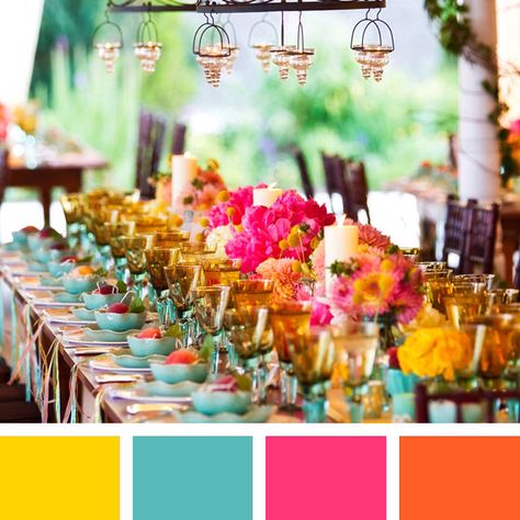 Color scheme: Canary Yellow, Teal, Fuchsia, Marigold Choosing Wedding Colors, Wedding Color Combinations, Photo Arts, Boda Mexicana, Whimsical Wedding, Deco Floral, Pretty Wedding, Wedding Color, Wedding Color Schemes