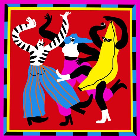 Egle Zvirblyte Singing Illustration, Egle Zvirblyte, Dancing Illustration, Pattern Mural, Dance Illustration, Festival Illustration, Funky Prints, Dancing Party, Salford