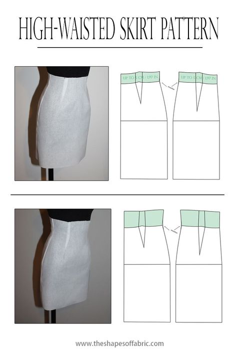 How to make a pattern for a high-waisted skirt. Learn more simple skirt pattern alterations at the link. #patternmaking High Waist Pencil Skirt Pattern, High West Skirt, Diy High Waisted Skirt, Pencil Skirt Pattern Sewing, Skirt Pattern Making, High Waisted Skirt Pattern, Fitted Skirt Pattern, Simple Skirt Pattern, High Waist Dress Pattern