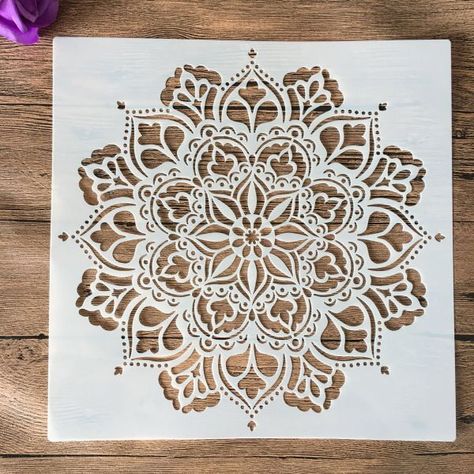 PKR 2 | 30 * 30cm size diy craft mandala mold for painting stencils stamped photo album embossed paper card on wood, fabric,wall paris Pola Stensil, Wall Stencils Diy, Lace Stencil, Idee Cricut, Painting Stencils, Drawing Stencils, Mandala Stencils, Tile Stencil, Stenciled Floor