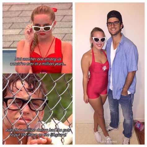 Couples Costume Tall And Short, Wendy Peppercorn And Squints Costume, Sandlot Lifeguard Costume, Sandlot Couple Costume, Squints And Wendy Peffercorn Costume, Squints And Wendy Costume, Boyfriend Girlfriend Halloween Costumes, Squints Costume, Wendy Peffercorn Costume