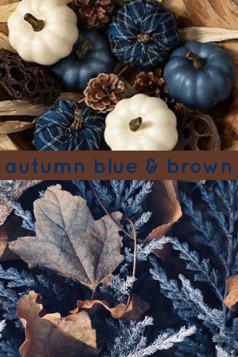 Dark Blue Fall Aesthetic, Blue And Copper Fall Decor, Blue And Beige Mood Board, Dark Blue And Brown Aesthetic, Blue Country Aesthetic, Blue Autumn Aesthetic, Brown Blue Aesthetic, Navy Blue Color Combinations, Brown And Blue Living Room