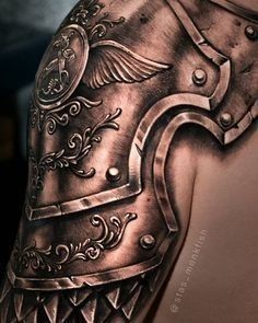 Tattoo Armor Shoulder, Gladiator Shoulder Tattoo, Armor Sleeve Tattoo For Men, Armor Tattoos For Men, Armor Tattoo Shoulder, Armor Shoulder Tattoo, Armour Tattoo Design, Shoulder Armour Tattoo, Shoulder Armor Tattoo Design