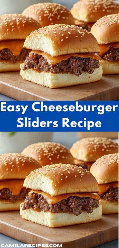 Enjoy a fun twist on classic burgers with these Easy Cheeseburger Sliders. Simple to make, they feature flavorful ground beef, cheese, and fresh toppings, making them an ideal choice for parties. Dinner Ideas Easy Beef, Beef Ground Recipes, Tasty Ground Beef Recipes, Easy Cheeseburger Sliders, Easy Dinner Ideas For Two, Delicious Ground Beef Recipes, Dinner Ideas With Chicken, Ground Beef Meals, Beef Dinner Ideas