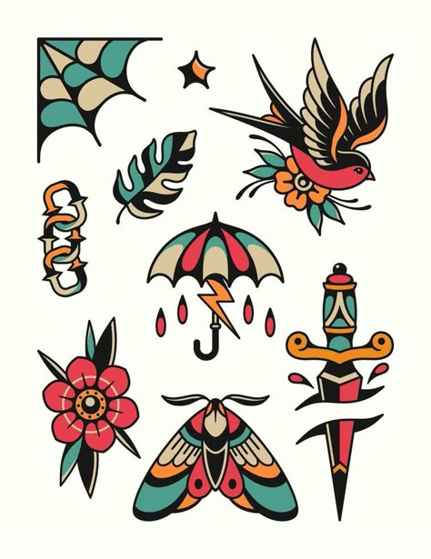 Tattoo flash vector design Traditional Tattoo Vector, Flash Tattoo Sleeve, Traditional Sailor Tattoos, Traditional Tattoo Filler, Traditional Tattoo Drawings, Traditional Tattoo Flash Art, Traditional Style Tattoo, Flash Ideas, Traditional Tattoo Sleeve