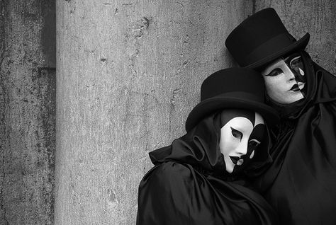 Sadness by FiumeSenzaFine, via Flickr The Hanged Man Reversed, People In Black And White, The Night Circus, About Aries, Aries Traits, Black And White Couples, Venetian Carnival, Black And White Face, Carnival Of Venice