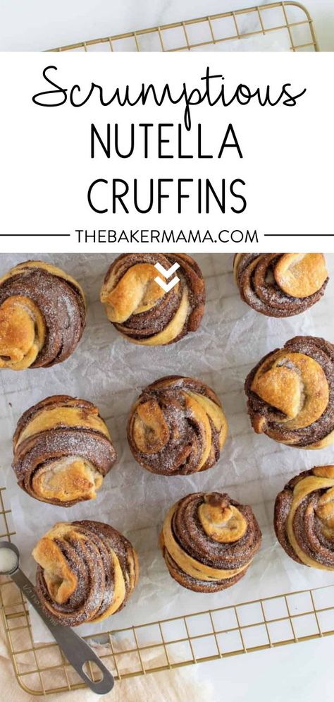 Cruffins I Am Baker, Sweet Croissant Ideas, Nutella And Crescent Rolls, Filled Cruffin Recipe, Savory Cruffin Recipe, Chocolate Chip Cruffins, Christmas Cruffins, Nutella Cresent Roll Recipes, Chocolate Breakfast Pastry