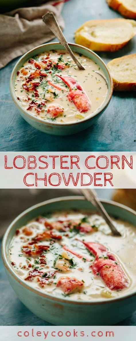 Lobster Corn Chowder Recipe, Lobster Corn Chowder, Lobster Chowder, Meat Soup, Pescatarian Meals, Pescatarian Diet, Pescetarian Recipes, Corn Chowder Recipe, Chowder Soup