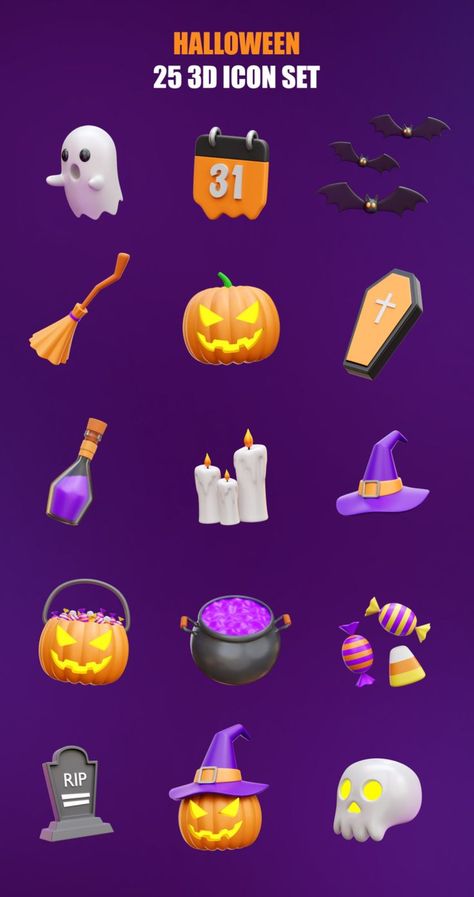 Halloween 3D Icon Illustrations Perfect for your spooky time. 3d Minimal, Blender Scenes, Icon Illustrations, Halloween Icon, Dark Aesthetic Wallpaper Iphone, Halloween 3d, Game Ui Design, Iphone App Layout, App Layout