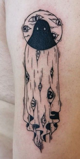 Weird Tattoo Ideas, Sebastian Tattoo, Curiosity Tattoo, Burn Clothes, Goth Tattoos, Sketchy Tattoo, Cool Tattoo Drawings, Goth Tattoo, Ghost Tattoo