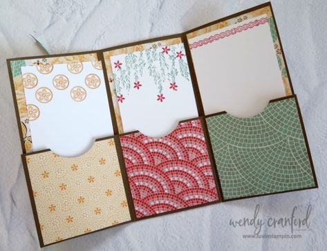 How To Make a Tri Fold Pocket Card feat. Mosaic Mood | Luvin Stampin Paper Card Diy, Envelope Pockets For Junk Journals, Pocket Cards Tutorial, Fancy Fold Card Tutorials, Tri Fold Cards, Folding Cards, Diy Journal Books, Card Folds, Fun Folds