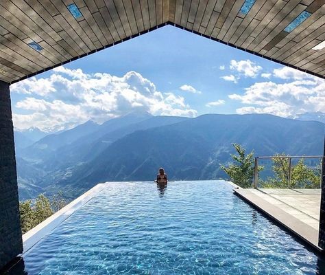 There’s something irresistible about infinity pools. They have more sophistication and class than a regular swimming pool, not to mention they usually boast excellent views over some exotic landscape. Just the mention of one makes you think of a luxury vacation. Whether peering out over tropical waves or stunning snow-capped peaks, Europe has its fill of fantastic infinity pools. Here are our top picks. 1. Cambrian Hotel, Adelboden, Switzerland Photo by @vitor.m.filho Merano Italy, Miramonti Boutique Hotel, Hotel Swimming Pool, Infinity Pools, Plane Ticket, France Photos, Italy Photo, Mountain Resort, Cool Pools