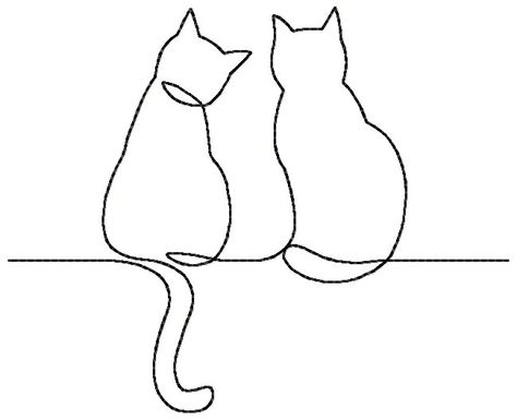 .PES 2 Cats Line Art, Two Cats Line Art, Two Cats Embroidery, Double Cat Tattoo, Line Art Drawings Cat, Two Cats Tattoo Simple, Line Art Cats, Canvas Sewing Art, Line Art Person