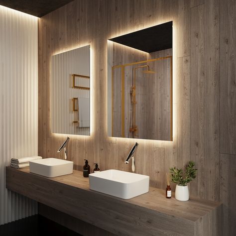 Brian Nguyen, Treehouse Inspiration, Marble Sink Bathroom, Backlit Bathroom Mirror, Mirror Rectangle, Bathroom Addition, Hollywood Lights, Framed Mirrors, Marble Sink