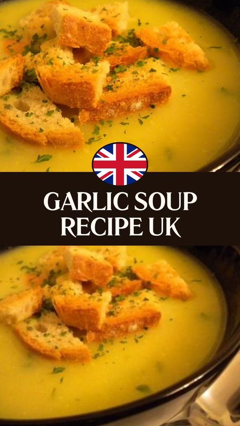 Garlic Soup Recipe Uk Soup Recipes Uk, Garlic Soup, Chefs Table, Saute Onions, Creamy Soup, Vegetable Stock, Parsnips, Chowder, Gluten Free Vegetarian