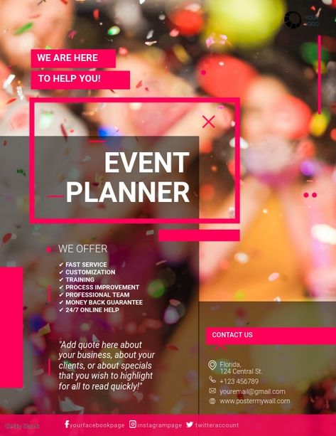 20,630+ Event Planning Customizable Design Templates | PosterMyWall Wedding Planning Poster Board Ideas, Event Planner Flyer Design, Event Poster Design Inspiration Graphics, Event Social Media Post Design, Event Planner Poster, Event Management Poster Design, Postermywall Templates, Event Planning Poster, Event Planner Template