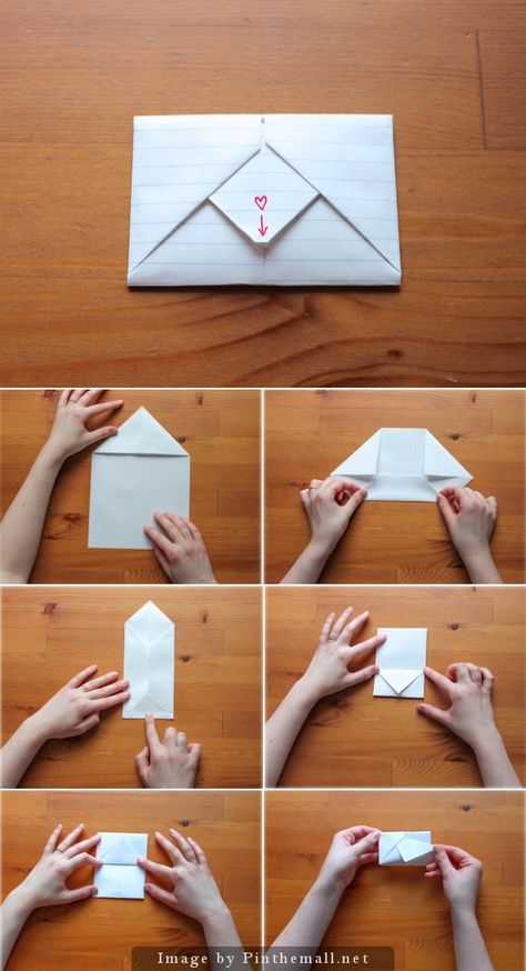 letter note 2 - created via http://pinthemall.net Letter Folding, Origami Envelope, Folding Origami, How To Fold Notes, Diy Envelope, Origami Instructions, Diy Origami, Paper Crafts Origami, Paper Crafts Diy Tutorials