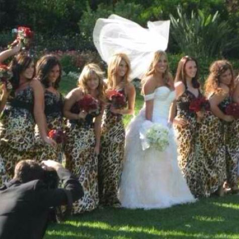 My best friends wedding #leopard Cheetah Wedding Theme, Leopard Print Bridesmaid Dresses, Cheetah Wedding, Red And Teal Wedding, Red Black And Gold Wedding, 2000s Wedding, Big Fancy Wedding, Leopard Print Wedding, Animal Print Wedding