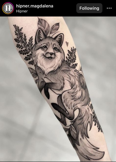 Leaves Forearm Tattoo, Red Fox Tattoos, Fox Tattoo Design, Floral Thigh Tattoos, Tattoo Animal, Petit Tattoo, Mushroom Tattoos, Forest Tattoos, Fox Tattoo