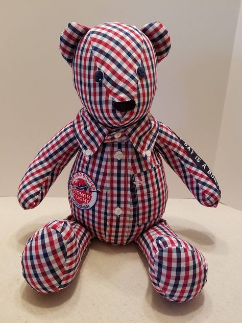 MEMORY BEAR 20 Inch Custom Made from Shirts or Fabric | Etsy Teddy Bear Pattern Free Printable, Pillow From Shirt, Memory Bears Pattern Free, Memory Pillow From Shirt, Memory Bear Pattern, Memory Items, Teddy Bear Patterns Free, Bear Sewing Pattern, Memory Bears Pattern