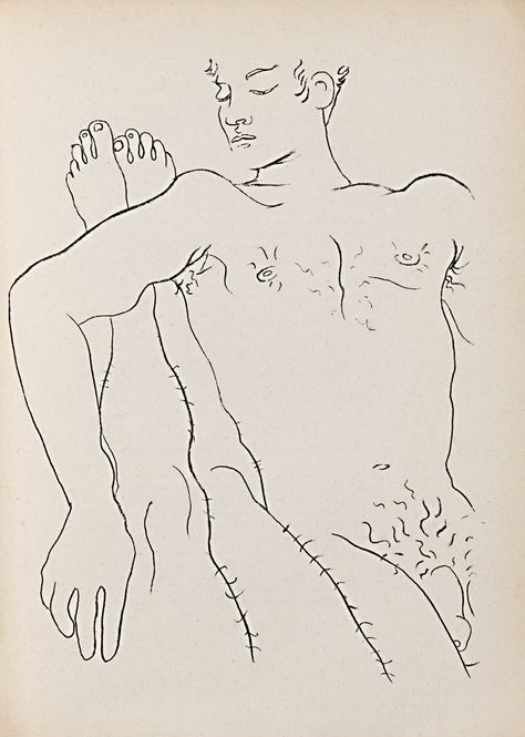 Jean Cocteau. 'Male Couple Illustration for Jean Genet’s 'Querelle de Brest'' 1947 Jean Genet, Jean Cocteau, Men Art, Queer Art, Couple Illustration, Arte Inspo, Art Academy, Painting Gallery, Male Figure