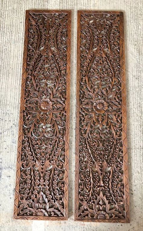 mythaihome - Etsy Thailand Carved Wooden Panels, Large Wood Wall Art, Carved Wood Wall Art, Teak Wall, The Lotus Flower, Wooden Panel, Wood Wall Hanging, Wood Panel Walls, The Lotus