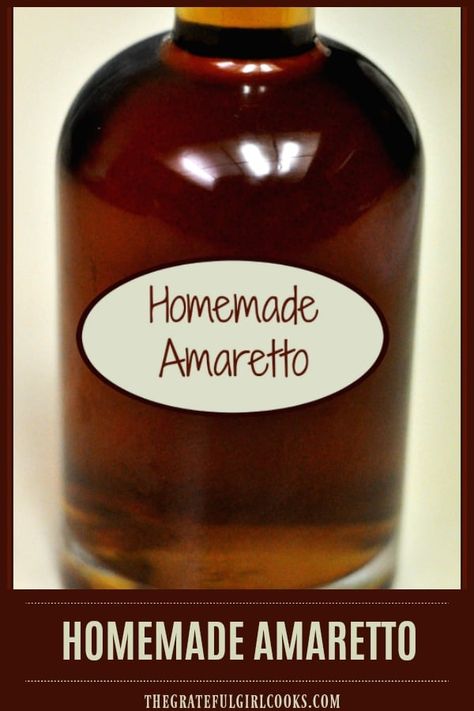 Make homemade amaretto, a sweet Italian almond flavored liqueur inexpensively at home! It's easy, and can be used for cocktails or in other recipes. / The Grateful Girl Cooks! Homemade Amaretto, Amaretto Drinks Recipes, Amaretto Recipe, Amaretto Drinks, Homemade Liqueur Recipes, Homemade Liqueur, Homemade Baileys, Liqueur Recipes, Homemade Alcohol